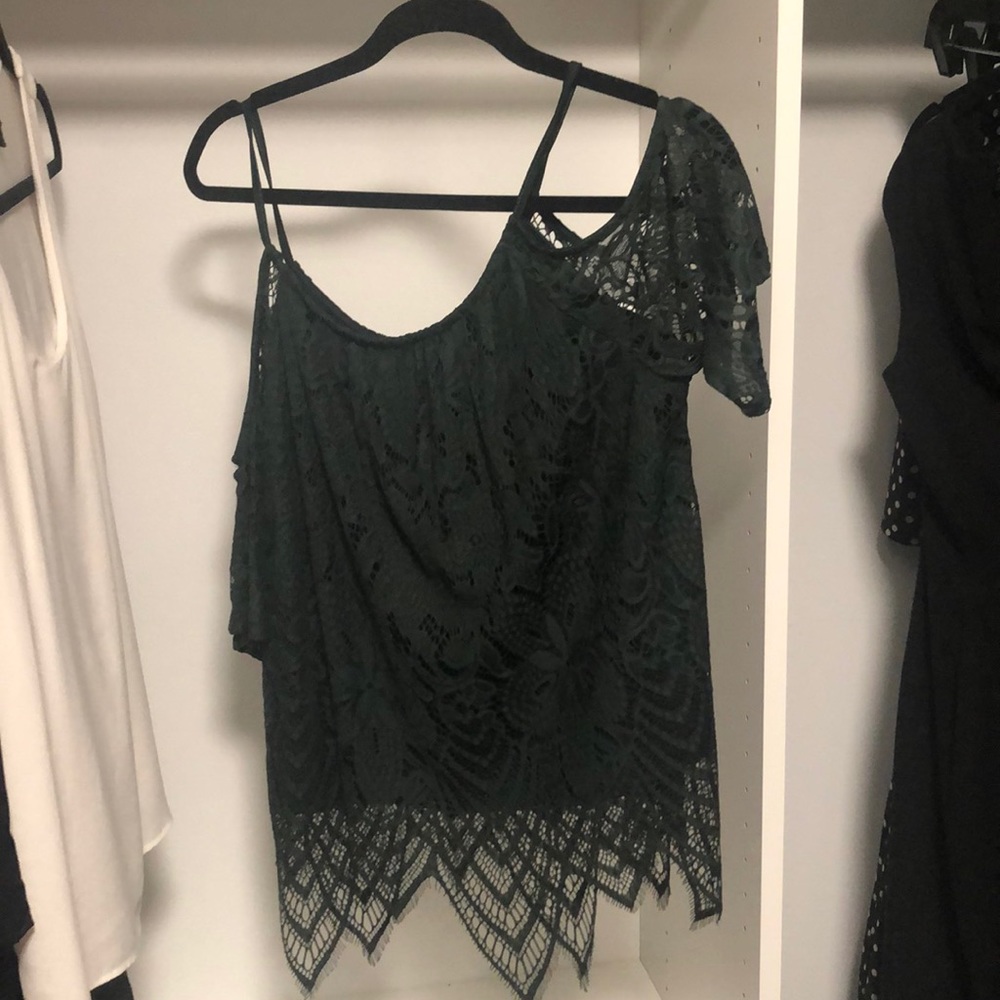 Forest green lace cold shoulder top